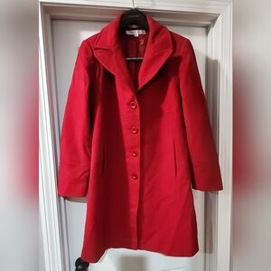 Larry Levine Scarlet Red Wool Blend Button Up Coat with Chic Notch Collar. 12